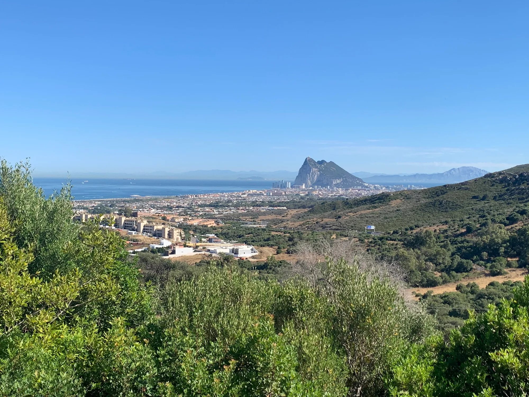 The Rock of Gibraltar seen from the mirador on Sierra Carbonera, above La Linea.